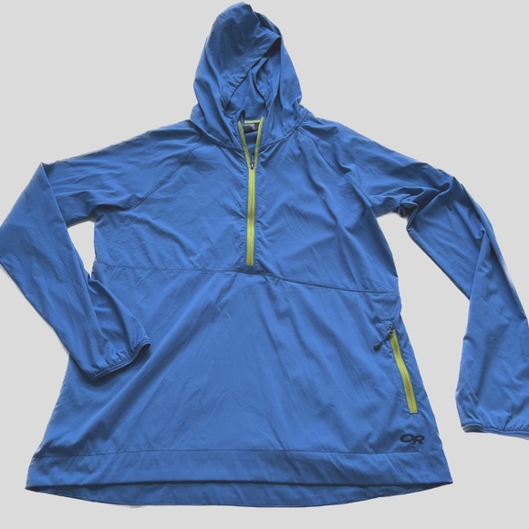 Outdoor Research Sz Large Lightweight Blue Windbreaker Hoodie Pullover Jacket - Picture 2 of 6